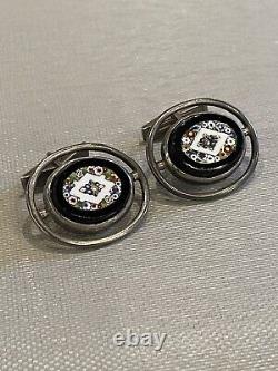 Vintage Pair of Sterling Silver Micro Mosaic Cuff Links