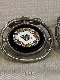 Vintage Pair of Sterling Silver Micro Mosaic Cuff Links
