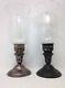 Vintage Pair Of Sterling Silver Weighted Candle Holders With Floral Etched Glass