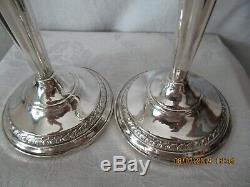 Vintage Pair of Sterling Weighted Candlestick Holders 10 Tall 4 Tulip Sided