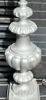 Vintage Pair of Two Carved Wood Wooden Italian Urn Lamps MCM Mid Century Modern
