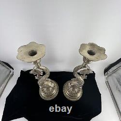 Vintage Pair of Two Silver Ornate Candle Stick Holders Dophin Koi Altar 16