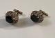 Vintage Pair Of Woven Sterling Silver Onyx Textured Oval Shape Cufflinks