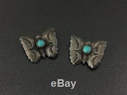 Vintage Petite Southwestern Turquoise Sterling Silver Butterfly Pin Brooch Pair