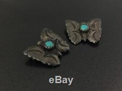 Vintage Petite Southwestern Turquoise Sterling Silver Butterfly Pin Brooch Pair