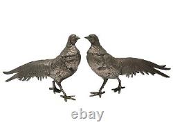 Vintage Pheasant Figurines MADE IN ITALY Silver Plate Pair Male Female Italian