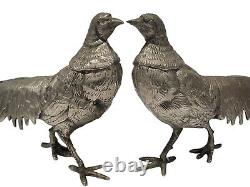 Vintage Pheasant Figurines MADE IN ITALY Silver Plate Pair Male Female Italian
