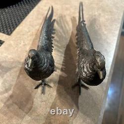 Vintage Pheasant Figurines MADE IN ITALY Silver Plate Pair Male Female Italian