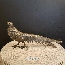 Vintage Pheasant Figurines MADE IN ITALY Silver Tone Metal Pair Male Female
