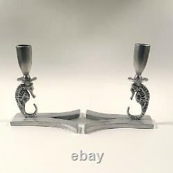 Vintage Pre-WWII Palmer-Smith Aluminum Pair of Seahorse Candle Holders Made USA