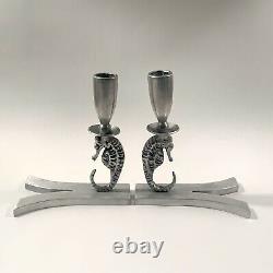 Vintage Pre-WWII Palmer-Smith Aluminum Pair of Seahorse Candle Holders Made USA