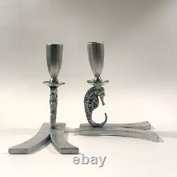 Vintage Pre-WWII Palmer-Smith Aluminum Pair of Seahorse Candle Holders Made USA