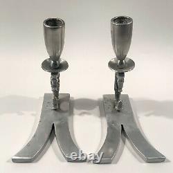 Vintage Pre-WWII Palmer-Smith Aluminum Pair of Seahorse Candle Holders Made USA