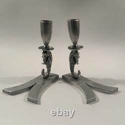 Vintage Pre-WWII Palmer-Smith Aluminum Pair of Seahorse Candle Holders Made USA