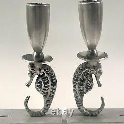 Vintage Pre-WWII Palmer-Smith Aluminum Pair of Seahorse Candle Holders Made USA