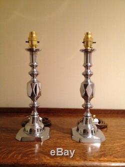 Vintage'QUEEN OF DIAMONDS' Table Lamps PAIR Silver Chrome H13 Bling Bling