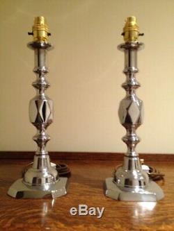 Vintage'QUEEN OF DIAMONDS' Table Lamps PAIR Silver Chrome H13 Bling Bling