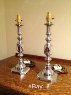 Vintage'QUEEN OF DIAMONDS' Table Lamps PAIR Silver Chrome H13 Bling Bling