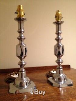 Vintage'QUEEN OF DIAMONDS' Table Lamps PAIR Silver Chrome H13 Bling Bling