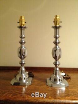 Vintage'QUEEN OF DIAMONDS' Table Lamps PAIR Silver Chrome H13 Bling Bling