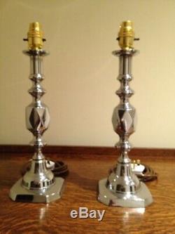 Vintage'QUEEN OF DIAMONDS' Table Lamps PAIR Silver Chrome H13 Bling Bling