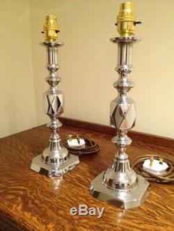 Vintage'QUEEN OF DIAMONDS' Table Lamps PAIR Silver Chrome H13 Bling Bling