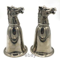 Vintage RARE PAIR 2 GUCCI Silver Plated Horse Head Stirrup Hunting Cup Barware