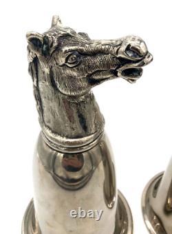 Vintage RARE PAIR 2 GUCCI Silver Plated Horse Head Stirrup Hunting Cup Barware