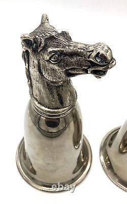 Vintage RARE PAIR 2 GUCCI Silver Plated Horse Head Stirrup Hunting Cup Barware