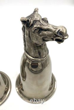Vintage RARE PAIR 2 GUCCI Silver Plated Horse Head Stirrup Hunting Cup Barware