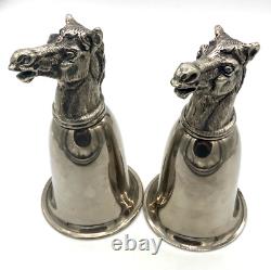 Vintage RARE PAIR 2 GUCCI Silver Plated Horse Head Stirrup Hunting Cup Barware