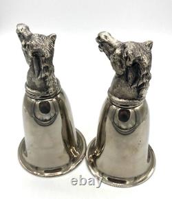 Vintage RARE PAIR 2 GUCCI Silver Plated Horse Head Stirrup Hunting Cup Barware