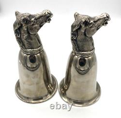 Vintage RARE PAIR 2 GUCCI Silver Plated Horse Head Stirrup Hunting Cup Barware