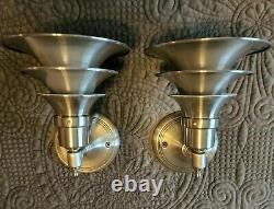 Vintage Rejuvenation Pair Art Deco Machine Age Louvered AluminumWall Sconces