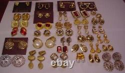 Vintage Retro 1980s HUGE Chunky Gold Earrings Lot 35 Pairs 1lb-10oz All Signed