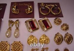 Vintage Retro 1980s HUGE Chunky Gold Earrings Lot 35 Pairs 1lb-10oz All Signed