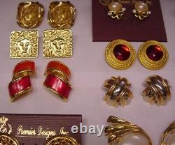 Vintage Retro 1980s HUGE Chunky Gold Earrings Lot 35 Pairs 1lb-10oz All Signed