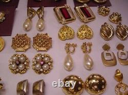 Vintage Retro 1980s HUGE Chunky Gold Earrings Lot 35 Pairs 1lb-10oz All Signed