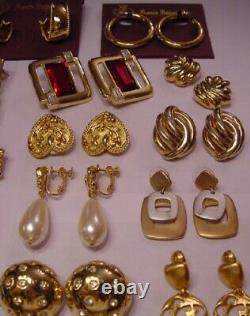 Vintage Retro 1980s HUGE Chunky Gold Earrings Lot 35 Pairs 1lb-10oz All Signed