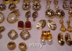 Vintage Retro 1980s HUGE Chunky Gold Earrings Lot 35 Pairs 1lb-10oz All Signed