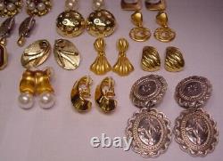 Vintage Retro 1980s HUGE Chunky Gold Earrings Lot 35 Pairs 1lb-10oz All Signed