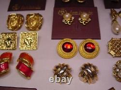 Vintage Retro 1980s HUGE Chunky Gold Earrings Lot 35 Pairs 1lb-10oz All Signed