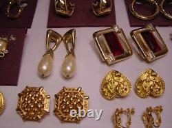 Vintage Retro 1980s HUGE Chunky Gold Earrings Lot 35 Pairs 1lb-10oz All Signed