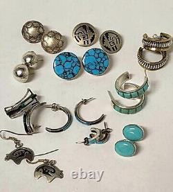 Vintage Retro Sterling 925 Mexico Navajo Zuni Hopi Turquoise Earring Lot 11
