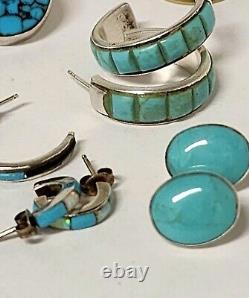Vintage Retro Sterling 925 Mexico Navajo Zuni Hopi Turquoise Earring Lot 11