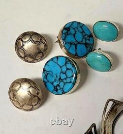 Vintage Retro Sterling 925 Mexico Navajo Zuni Hopi Turquoise Earring Lot 11