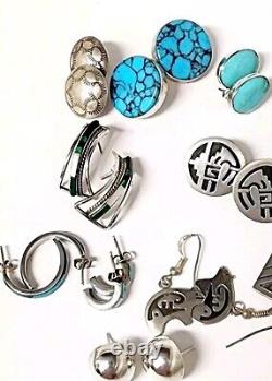 Vintage Retro Sterling 925 Mexico Navajo Zuni Hopi Turquoise Earring Lot 11