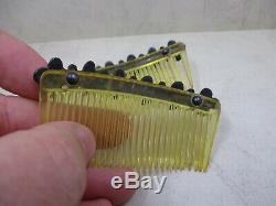 Vintage STERLING SILVER 925 Green Blue Turquoise Accent Pair of Hair Combs 31