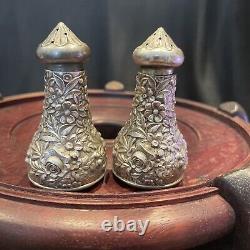 Vintage S. Kirk & Son Salt & Pepper Shaker Set Repousse Pattern Unpolished