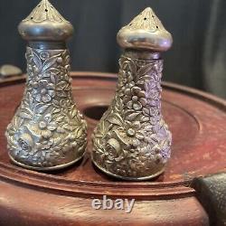 Vintage S. Kirk & Son Salt & Pepper Shaker Set Repousse Pattern Unpolished